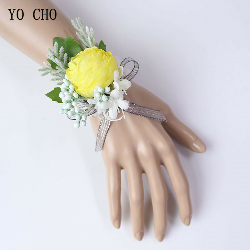 YO CHO шелковые розы, Бутоньерки для невесты и корсаж на запястье, желтые цветы, браслет с подсолнухами бутоньерки, свадебные принадлежности для свадьбы