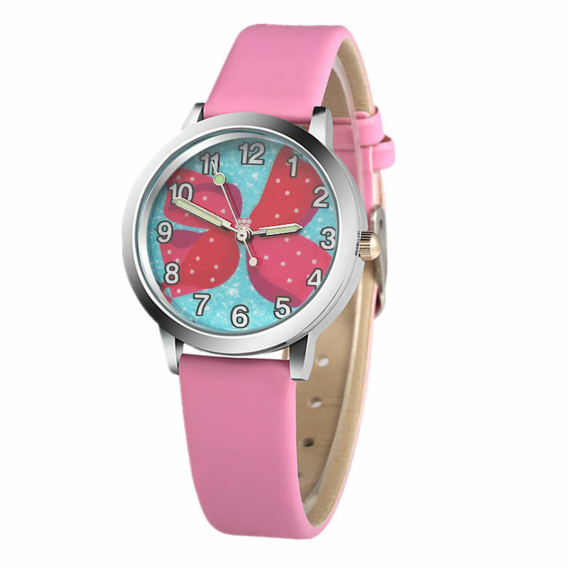 Zupełnie nowy zegarek dla dzieci Cartoon różowy motyl prezent dla dzieci zegarek kwarcowy galaretki skóra chłopiec dziewczyna zegar sportowy Relogio Feminino