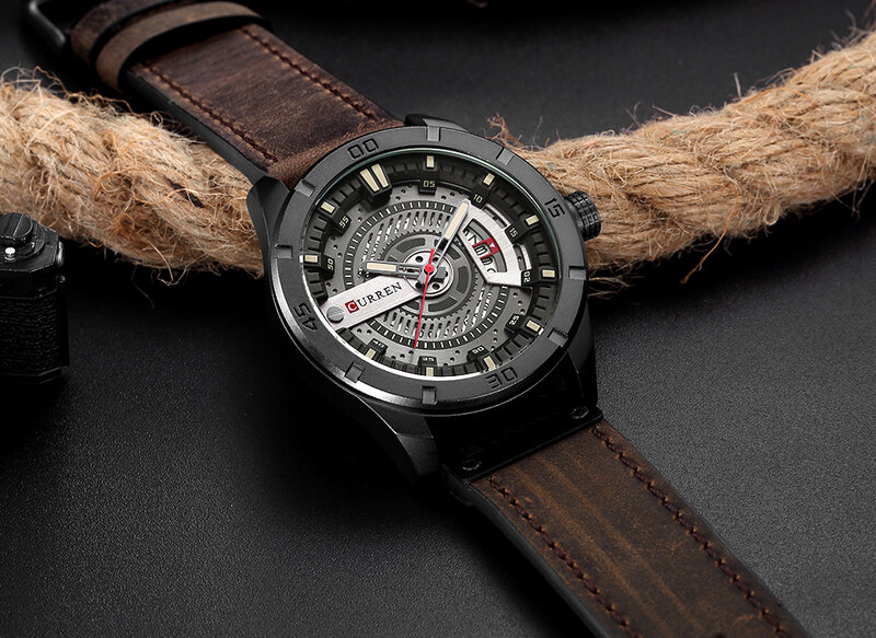 CURREN-Relojes deportivos militares para hombre, reloj masculino deportivo, con fecha, de cuero, con cuarzo de lujo
