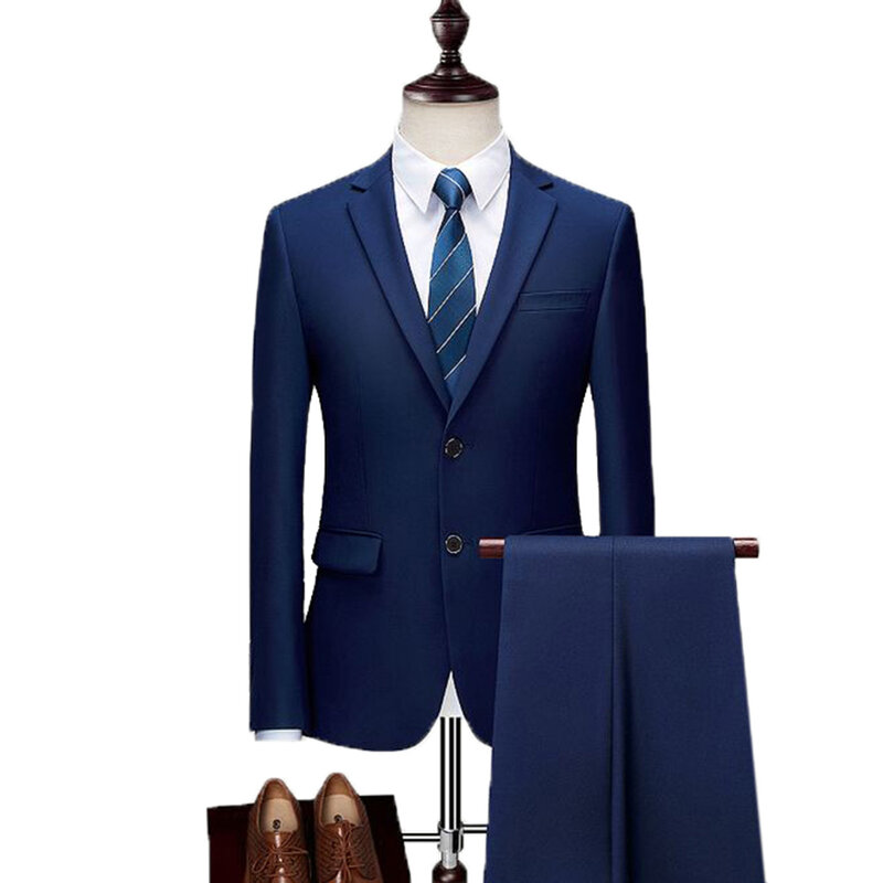 Мужской деловой костюм из двух предметов, облегающие смокинги с вырезом на воротнике и двумя пуговицами для жениха, новинка 2020 (Блейзер + брюки)