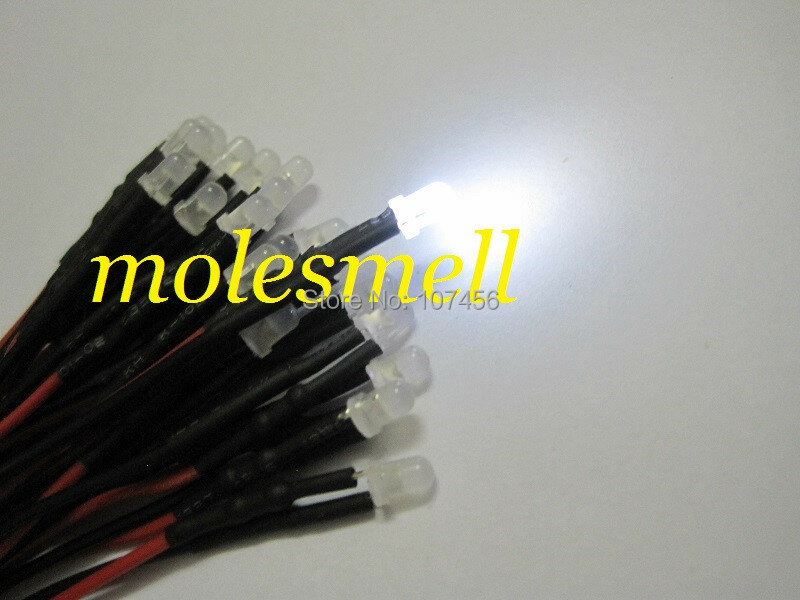 O envio gratuito de 25 pces 3mm 24v difuso branco led conjunto de luz da lâmpada pré-wired 3mm 24v dc com fio