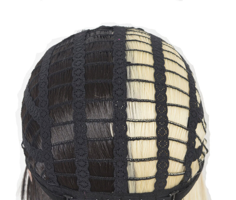 Sia parrucca mezza bionda mezza nera corta dritta frangia piatta resistente al calore parrucche Cosplay capelli sintetici + cappuccio parrucca