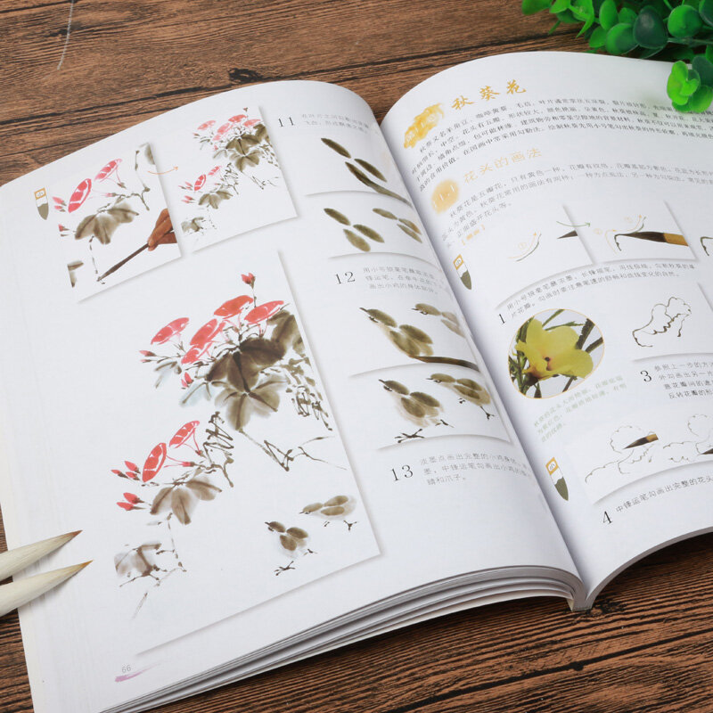 Chinese Penseel Inkt Art Schilderij Sumi-E Zelf-Studie Techniek Tekenen Bloemen En Planten Boek, bloemen En Kalligrafie Schrift