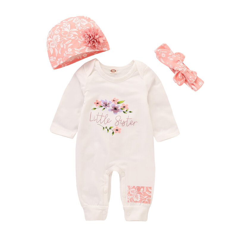 Infant Girl Floral Outfits Pink Adorable Newborn Romper Set Winter Button Litter Sister Baby Girl Clothing Set roupa infantilD25