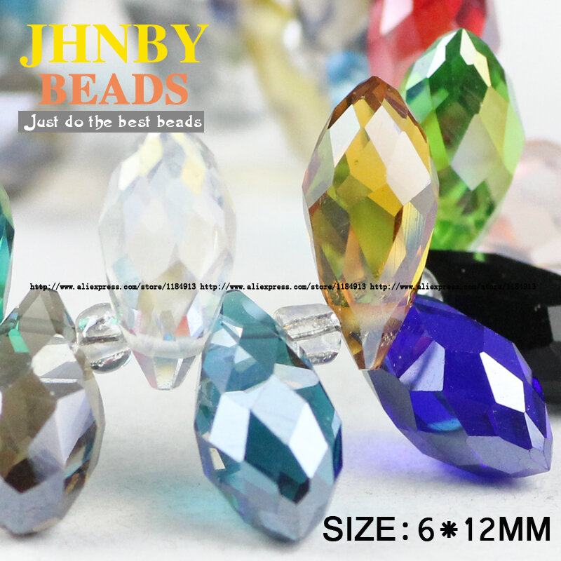JHNBY Briolette colgante de gota de agua AAA, cuentas de cristal austriaco, cuentas de cristal en forma de lágrima para fabricación de joyas, pulsera DIY, 6x12mm, 50 piezas
