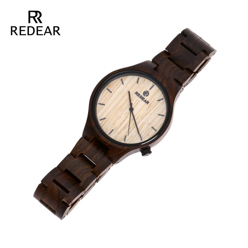 REDEAR นาฬิกาใหม่2019สีดำไม้จันทน์ไม้เครื่องมือนาฬิกาสำหรับชาย Casual สอบเทียบวงกลมไม้นาฬิกาควอตซ์นาฬิกาออกแบบ