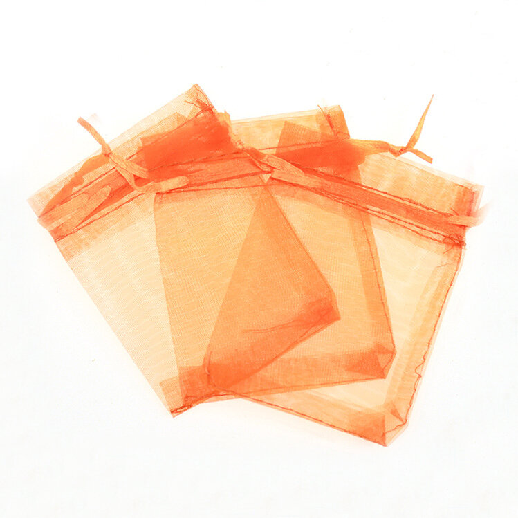 10*15Cm 100 Stuks Oranje Gift Bags Voor Sieraden/Bruiloft/Kerst/Verjaardag Garen Zak Met handgrepen Verpakking Organza Zakjes