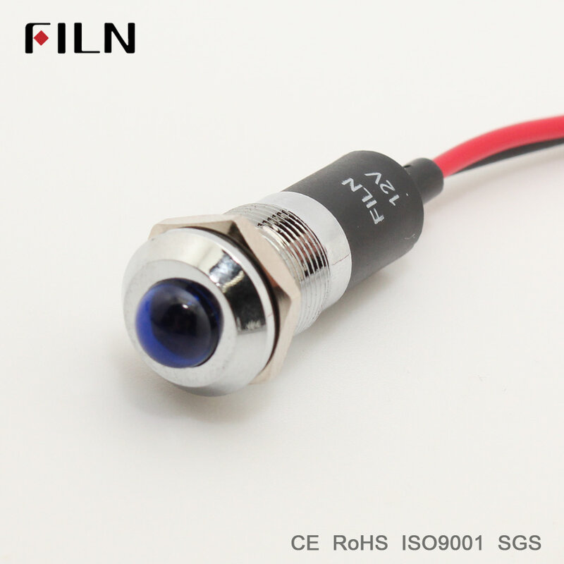 FILN metal – lampe de signalisation pilote 12mm 12v 24v 110v, lumière led rouge jaune bleu vert blanc