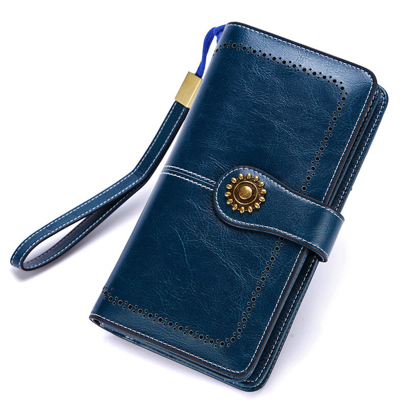 محفظة نسائية من الجلد الطبيعي ، حقيبة يد ، تصميم هاتف خلوي ، حقيبة طويلة ، عصرية