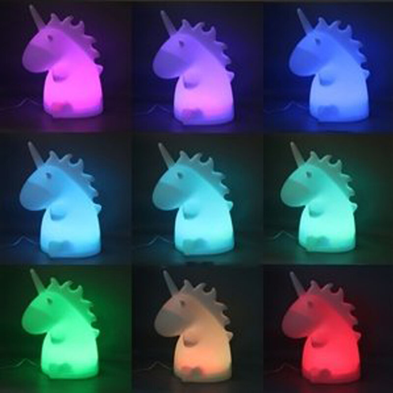 Unicorn Luce di Notte Mini LED Mood Lampada di Notte Del Fumetto Giocattolo di Sviluppo di Intelligenza Bianco/Variopinto di Trasporto di Goccia
