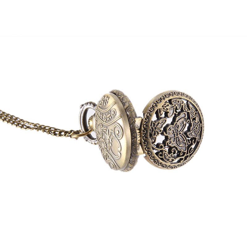 Montre de poche Vintage à Quartz, couleur Bronze, avec chaîne creuse, motif arbre papillon, LL @ 17