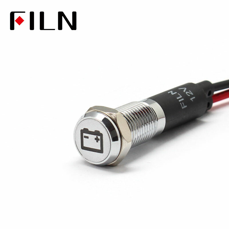 FILN 8mm  Car dashboard Battery fault flag symbol led red yellow white blue green 12v led indicator light with 20cm cable