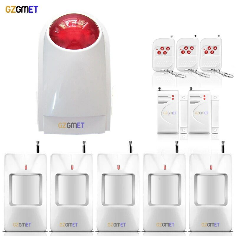GZGMET-sirena de alarma inalámbrica, detector de movimiento, sensor de puerta, seguridad del hogar con Detector de movimiento Pir