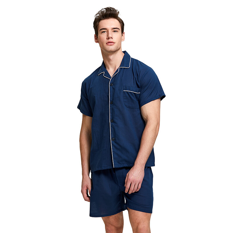Pijama masculino de manga longa, camisola de dormir casual, macia, de algodão 100% conjunto de