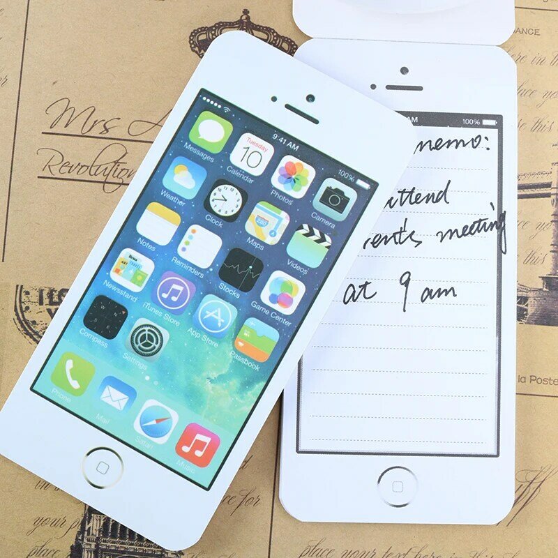 Bloc-notes en papier en forme de téléphone portable moderne, notes autocollantes blanches, bloc-notes en papier, mode
