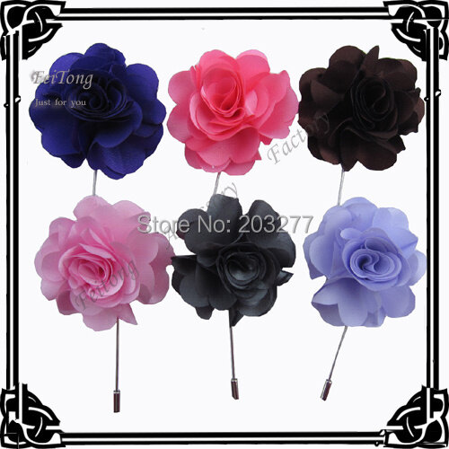 Frete grátis! recentes 24 PÇS/LOTE satin rose flores vara pinos broche de pino alfinetes de lapela 6 cores para sua escolha