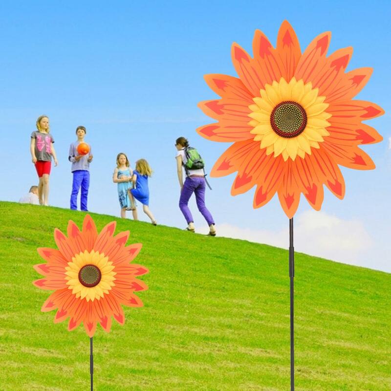 Besar Dua Lapisan Bunga Matahari Kincir Angin Angin Spinner Mainan Anak-anak Halaman Dekorasi Taman