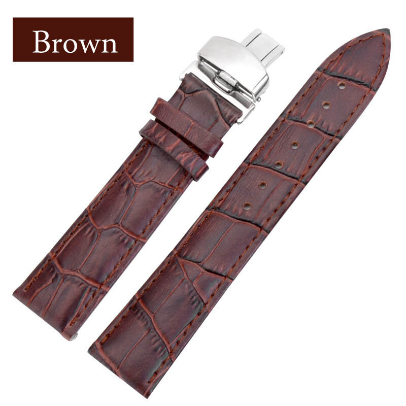 Business Casual Schwarz Braun Genuine Kalbsleder Leder Uhr band Strap Schmetterling Schnalle Krokodil Muster Armband 18 20 22 24 mm
