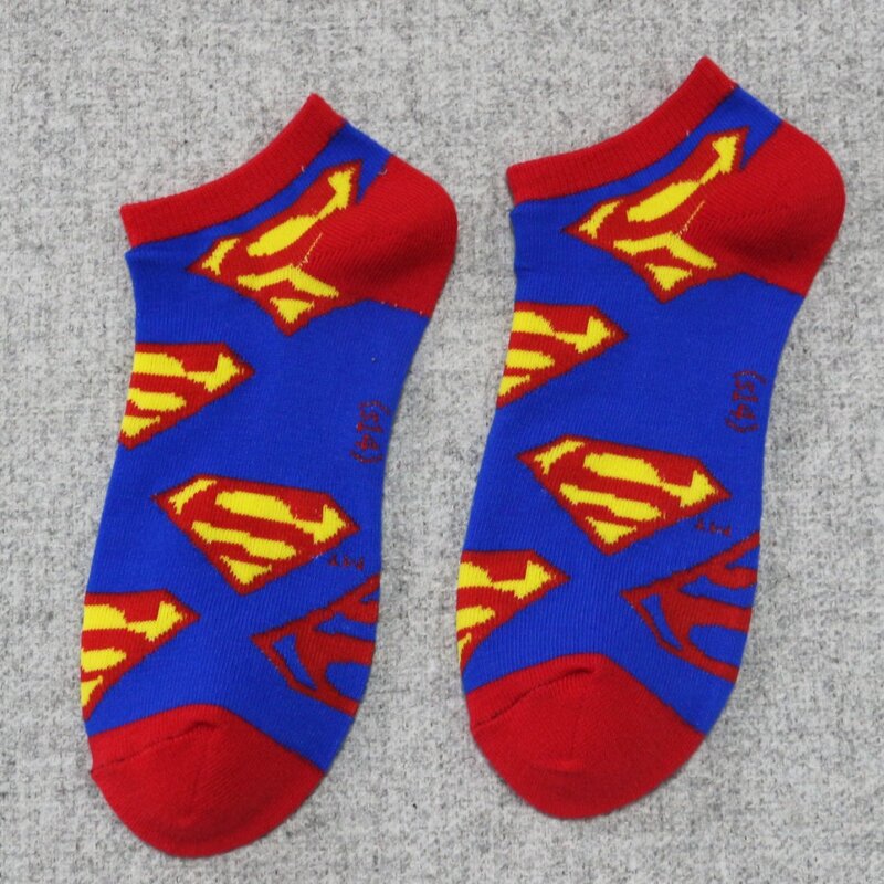 Gran oferta de calcetines cortos Unisex de hombre y mujer con patrón de Batman de Superman Linterna Verde de colores, divertidos calcetines tobilleros informales de verano