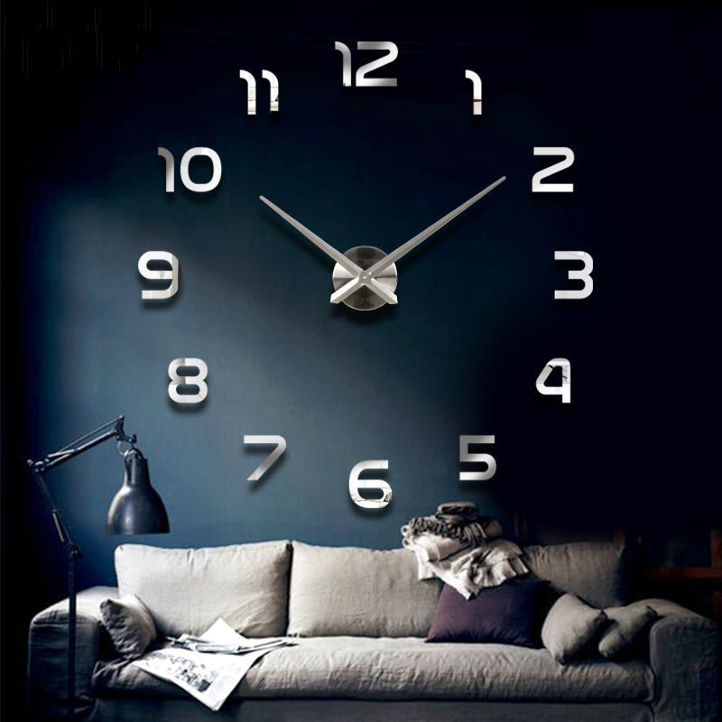 Horloge Murale 3D de Grande Taille, Autocollant Miroir, Bricolage, Bricolage, Décor de Salon, Salle de Réunion