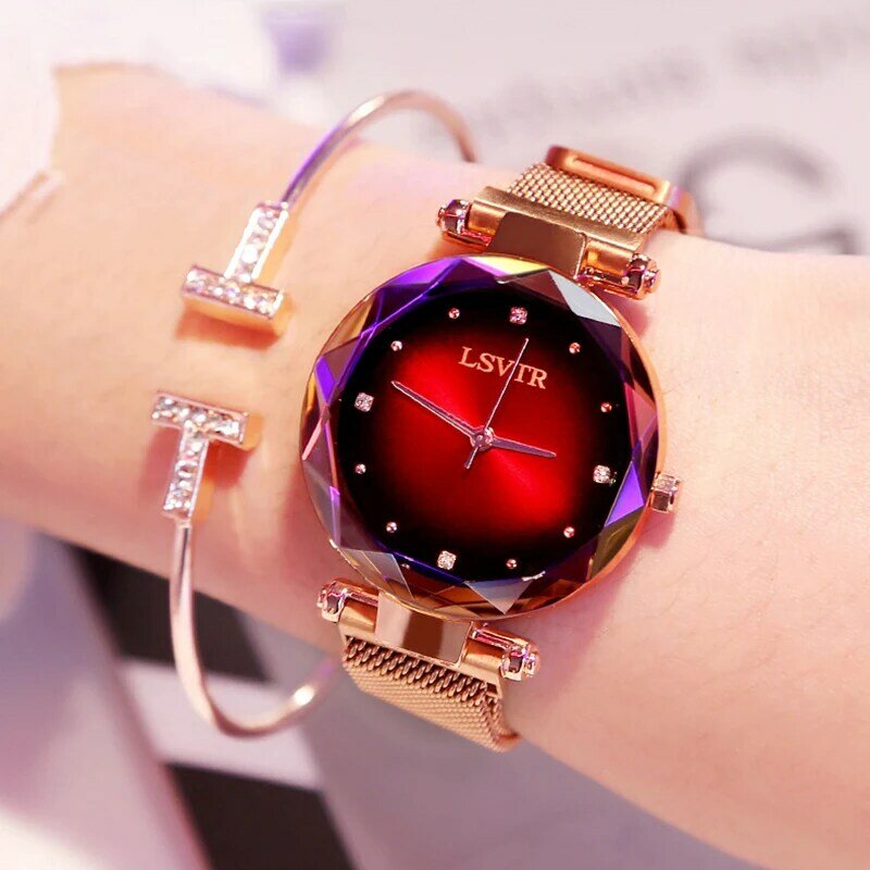 2019 relojes de lujo de oro rosa, pulsera de moda para mujer, diamante, vestido de mujer, cielo estrellado, reloj de pulsera de cuarzo magnético, reloj femenino