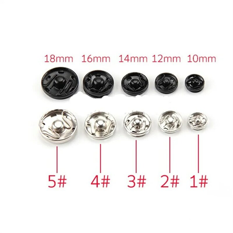 Sujetadores a presión de Metal pequeños de 8/10/12/14/16/18mm, botón de presión, accesorios de ropa, hebilla integrada de costura, color blanco y negro