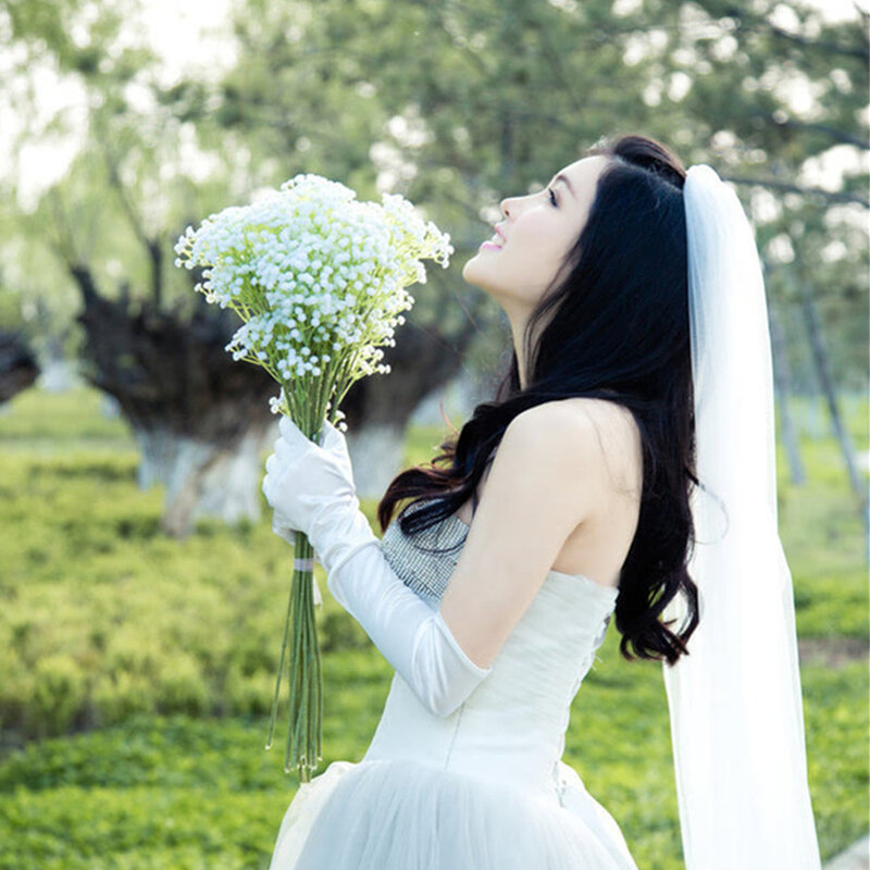 Yo Cho Bride Pernikahan Bouquet Bridesmaid Babysbreath Karangan Bunga Putih Ungu Buatan Bunga DIY Pernikahan Tabel Pusat Aksesoris