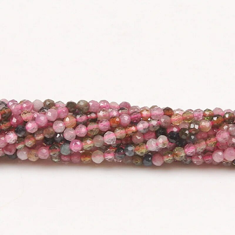 2mm 3mm Natural Tourmaline Round Faceted Multi Color Gemstone Loose Beads DIY Accessories for Jewelry Necklace Bracelet Making