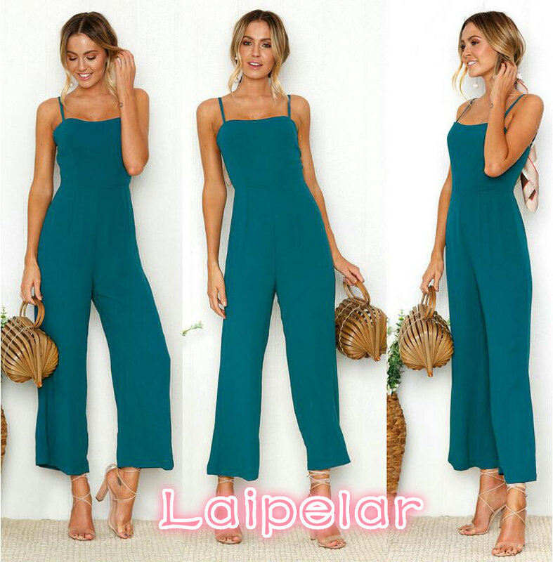 Womens Fashion Slim Sleeveless Pants Suspender Trousers Jumpsuit Casual Loose Green Rompers Laipelar