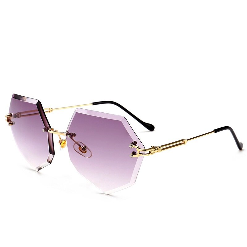 VKUES Sonnenbrille Frauen Randlose Trimmen Polygonal Gradienten Shades Vintage Sonnenbrille Trendy Dekorative Festival Brillen UV400
