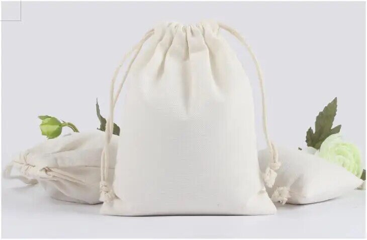 Neue 10x14,5, 13x16, 15x20, 24x31 cm Kordelzug Bleich Weiß Leinwand Taschen Baumwolle Leinen Aufbewahrungstasche Verpackungsbeutel Geschenktüte