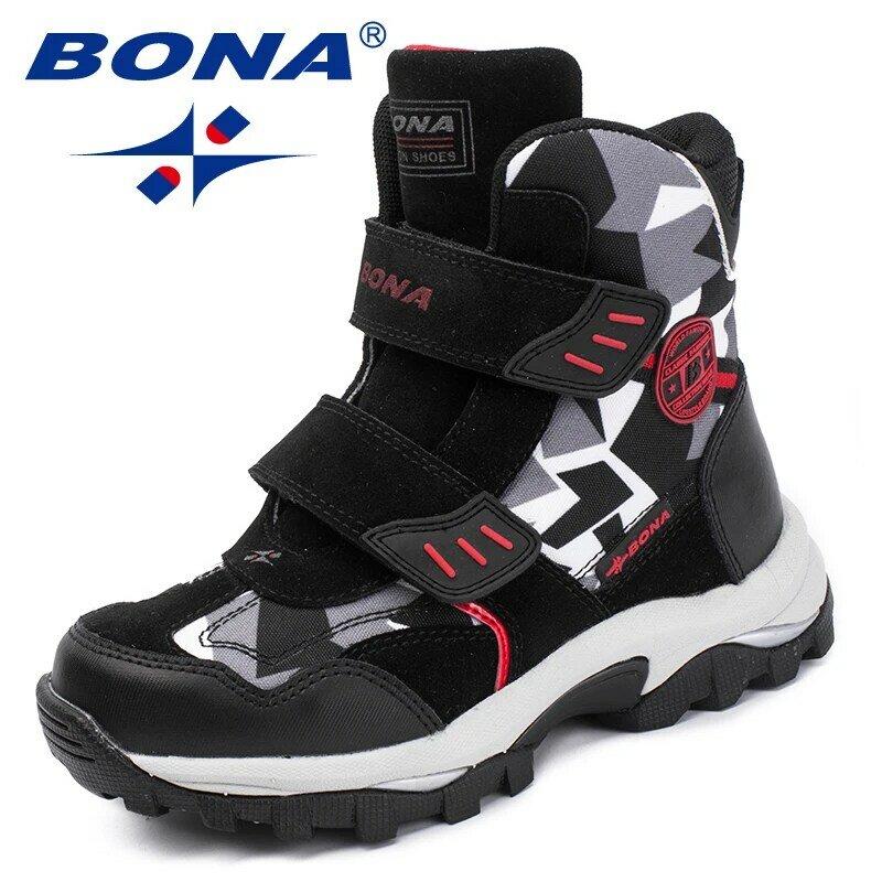 BONA-Botas de estilo Popular para niños, zapatos de invierno con velcro, botines de punta redonda, cómodos, envío rápido