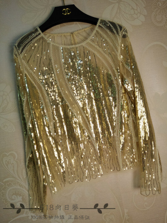 Женская блузка с блестками Cakucool, прозрачные сексуальные сетчатые блузки с круглым вырезом и длинным рукавом, Подиумные блузки с вышивкой и бисером, рубашки