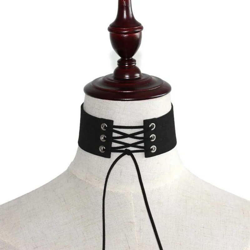 Женское колье-чокер на шнуровке, Черный Бархатный чокер, Чокеры в готическом стиле, украшения Бохо на шею, Harajuku, большое короткое ожерелье