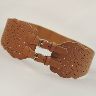 Cinturón de cintura Retro para mujer, faja elástica esbelta con doble hebilla, sello de cintura calado, dos filas de elástico femenino
