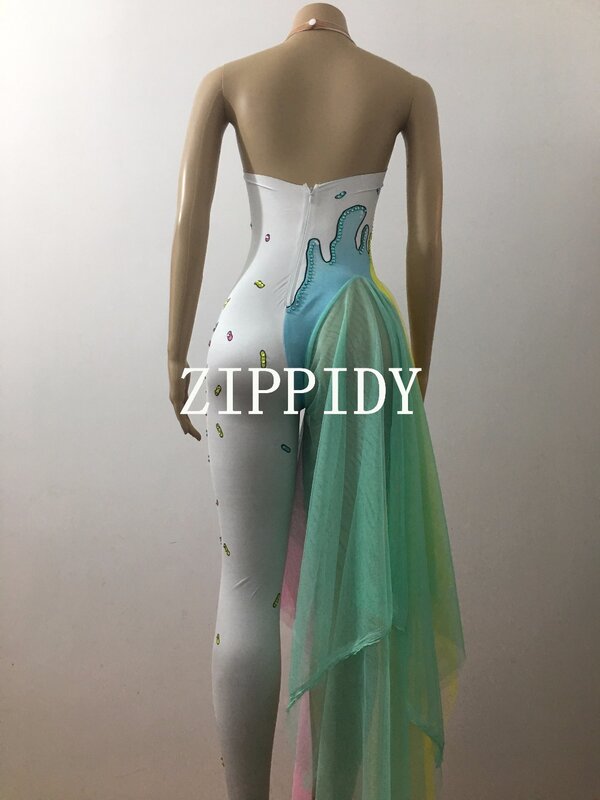 Đầy màu sắc Thạch Jumpsuit Xà Cạp Guaze Váy Splice Trang Phục Nữ Ca Sĩ Khiêu Vũ Chương Trình Sân Khấu Mặc Hộp Đêm Tiệc Prom MẶC