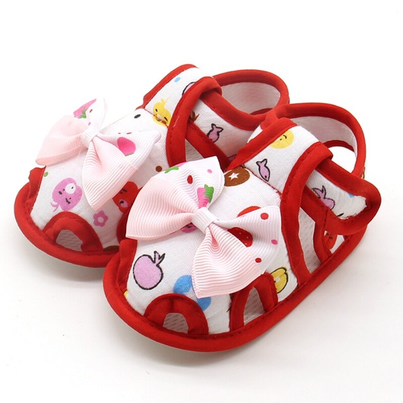 Sandalias de verano con estampado de lazo para niña recién nacida, zapatos transpirables de estilo princesa con lazo, 0 a 18 meses
