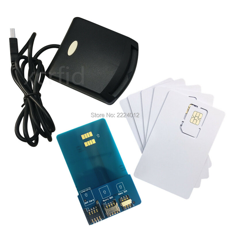 LTE WCDMA ICCID SIM USIM 4G secure kaartlezer schrijver programmeur met 5 pcs blank programmeerbare card + SIM personaliseer gereedschap