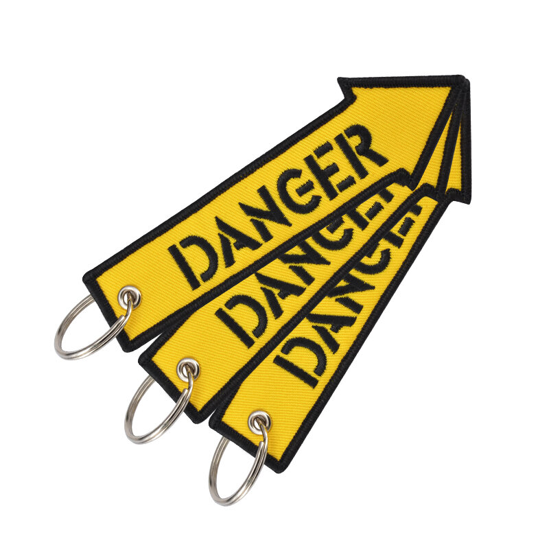 5PCS Danger Keychain for Motorcycles key tag Embroidery OEM Keychain dangerous key Ring sleutelhanger danger llavero Jewelry