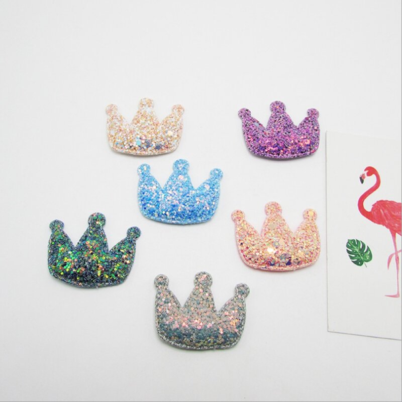 100PCS/Lot sew on Glitter felt patches for clothes crown heart padded applique scrapbooking accessories
