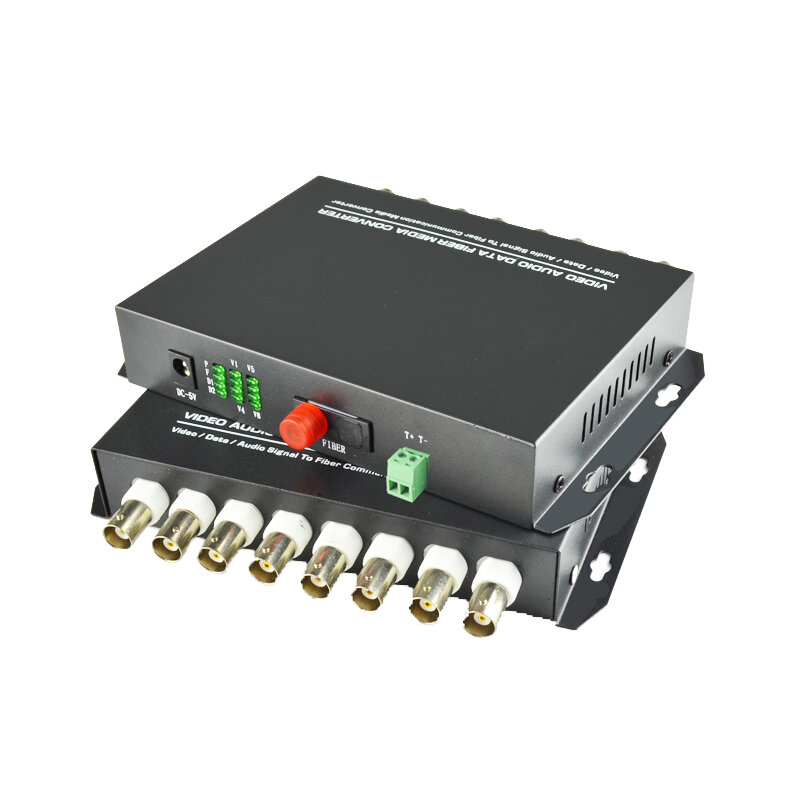 Gzgmet 1 Pasang 8 Channel Video Data Fiber Optik Media Converter dengan Transmitter & Receiver RS485 FC Single Mode Port