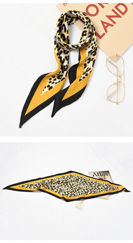 Yishine 32 × 115 センチメートル女性多機能ポリエステル絹のスカーフセクシーなヒョウプリント夏サテンロングラップ菱形スカーフショール