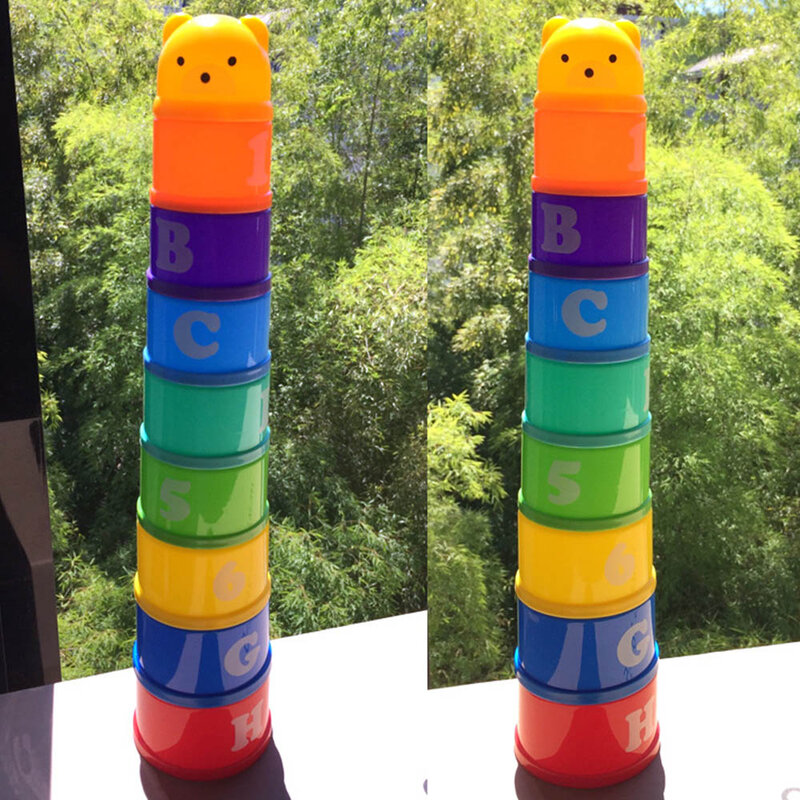 9 unids/set vaso apilable Torre figuras letras juguetes educativos para bebés Foldind niños inteligencia temprana 24 meses bebés juegos