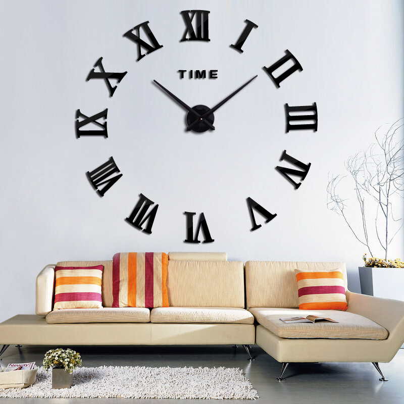 Reloj de pared con pegatina para sala de estar, espejo romano grande, relojes de cuarzo modernos, bricolaje, promoción, nuevo, decoración del hogar, moda