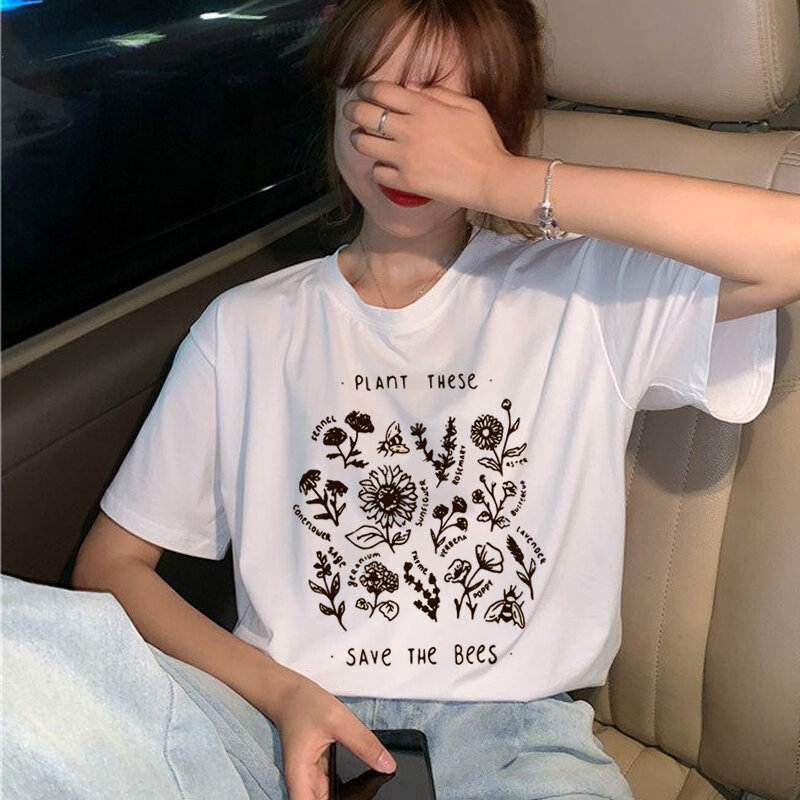 Mignon Vegan Harajuku T-shirt femmes Ullzang Kawaii sauver les abeilles T-shirt 90 s dessin animé graphique T-shirt mode haut d'été t-shirts femme