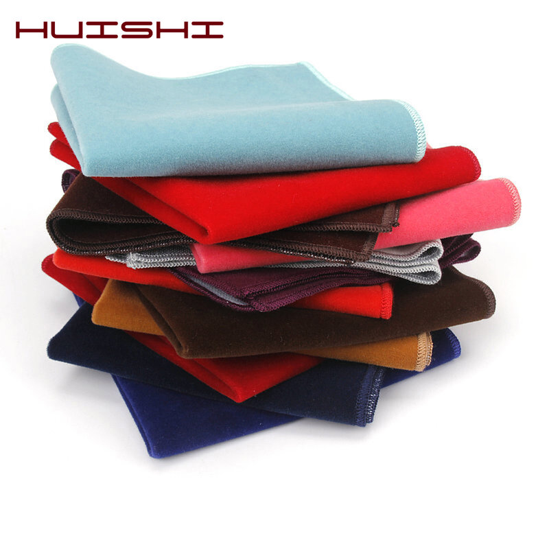 Huishi Fashion Pria Beludru Sapu Tangan Polyester Beludru Saku Persegi Besar Hitam Putih Merah Biru Berbagai Desain Hadiah Pria