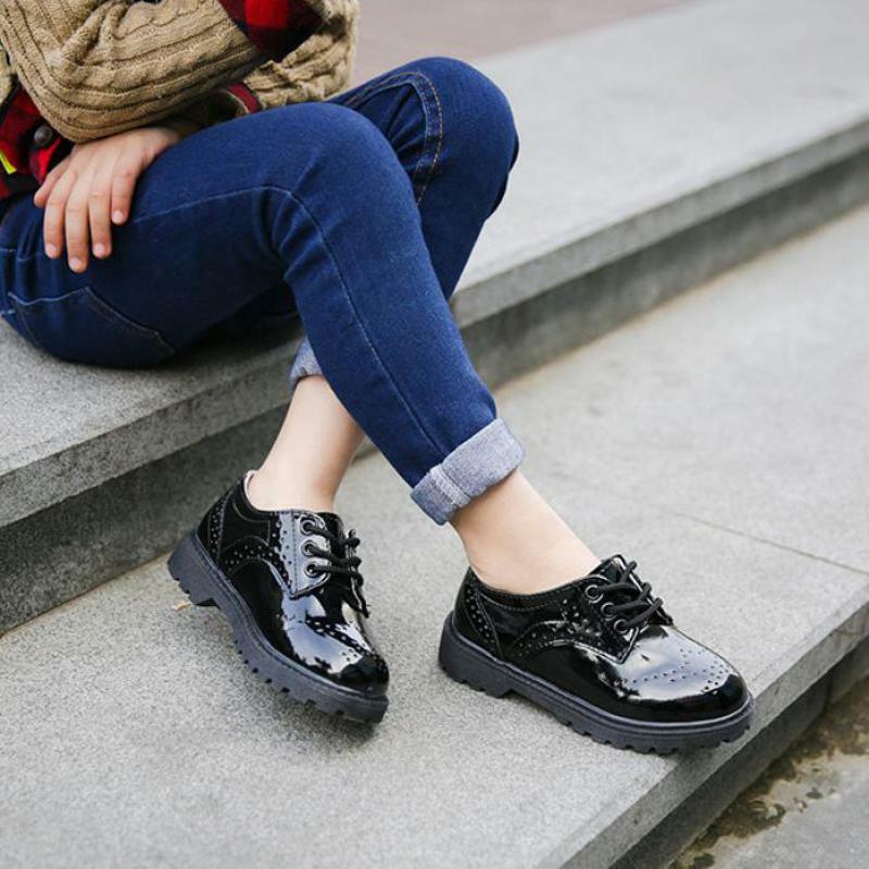 Zapatos de charol para niños y niñas pequeños, calzado escolar Oxford, con plataforma, color negro, para primavera y otoño