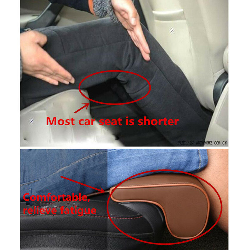 Apoio universal para pernas do assento de carro, almofada para pernas mais longas, couro, suporte para coxa