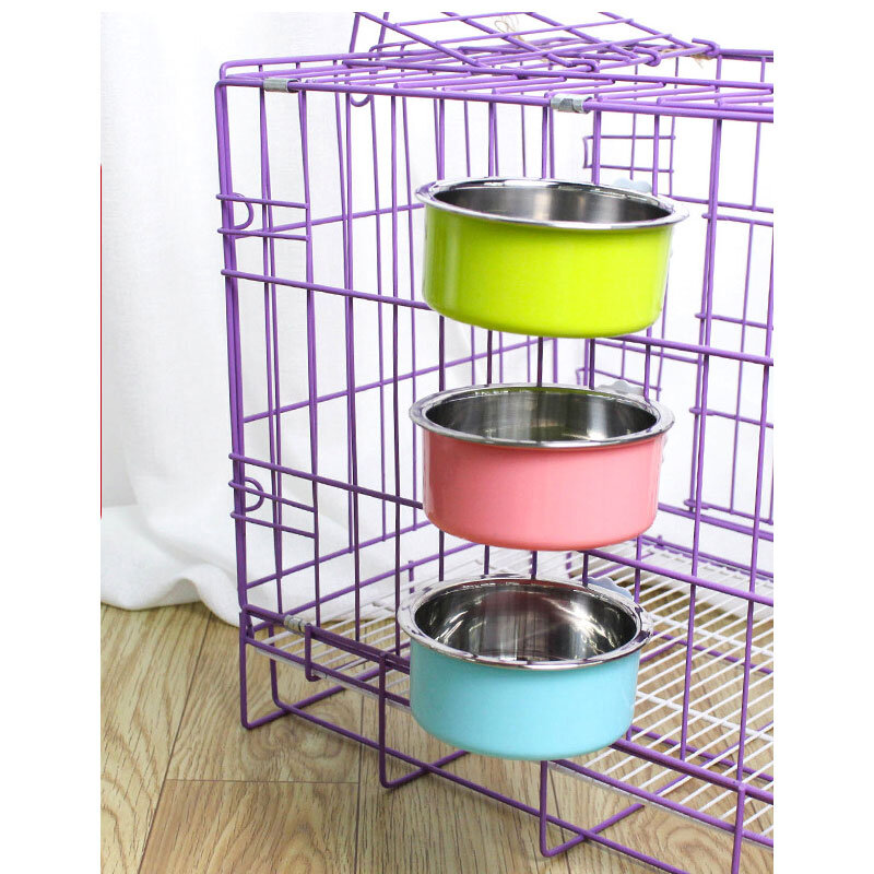 Cage pour animaux de compagnie suspendus bol d'alimentation plat en acier inoxydable Durable amovible nourriture eau bol pour chien chat accessoires pour animaux de compagnie