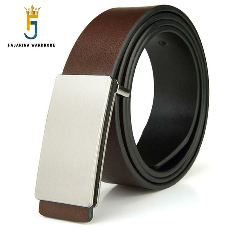 Fajrina-Cinturón de piel auténtica para hombre, cinturón de tela vaquera de 2 capas, color negro, diseño de calidad